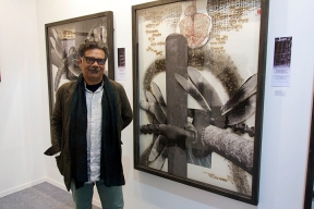 Chhatrapati Dutta with his mixed media work