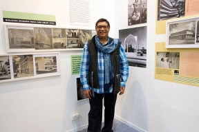 Ram Rahman at an exhibit of his father Habib's architectural workworkRahman